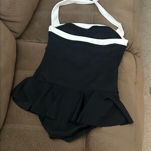 Aqua Green Black and White One Piece Swimsuit